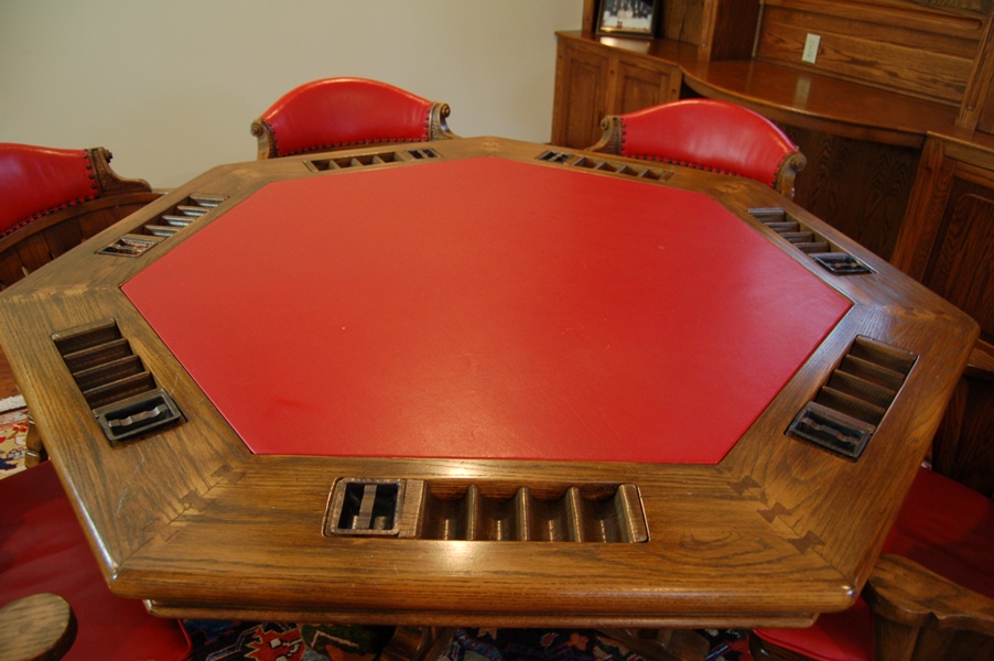 Vintage Romweber Viking Oak Poker Table with Six Chairs EBTH