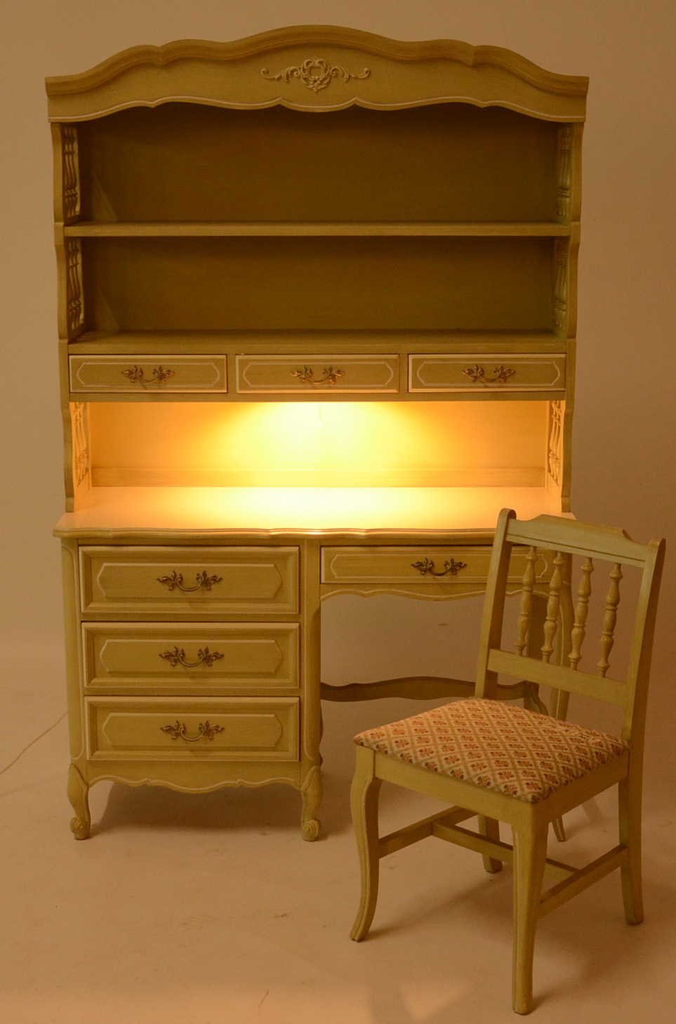 French Provincial Desk with Hutch, Includes Chair EBTH