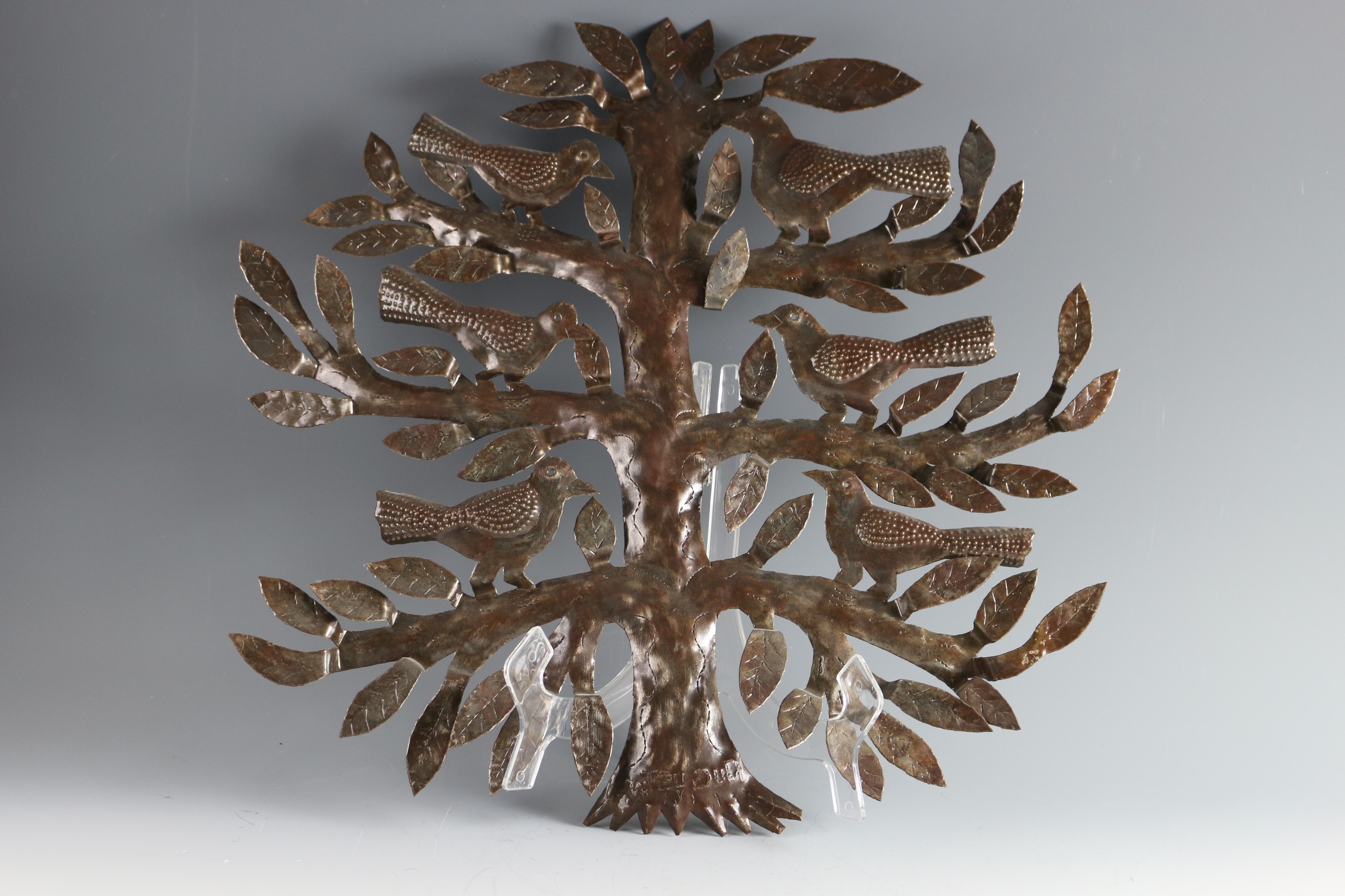 Large Hammered Metal Wall Art Sculpture Birds in a Tree EBTH