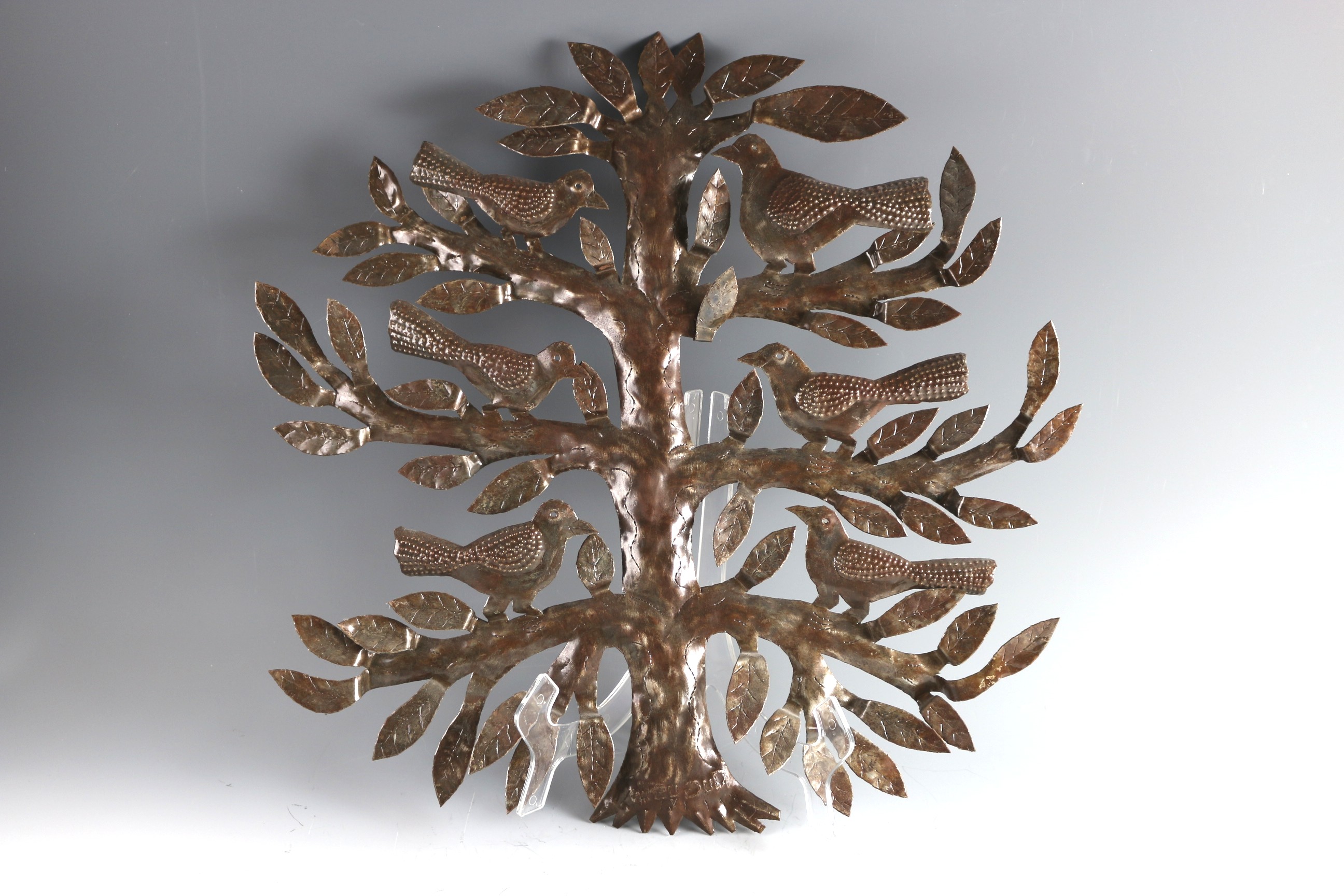 Large Hammered Metal Wall Art Sculpture Birds in a Tree EBTH