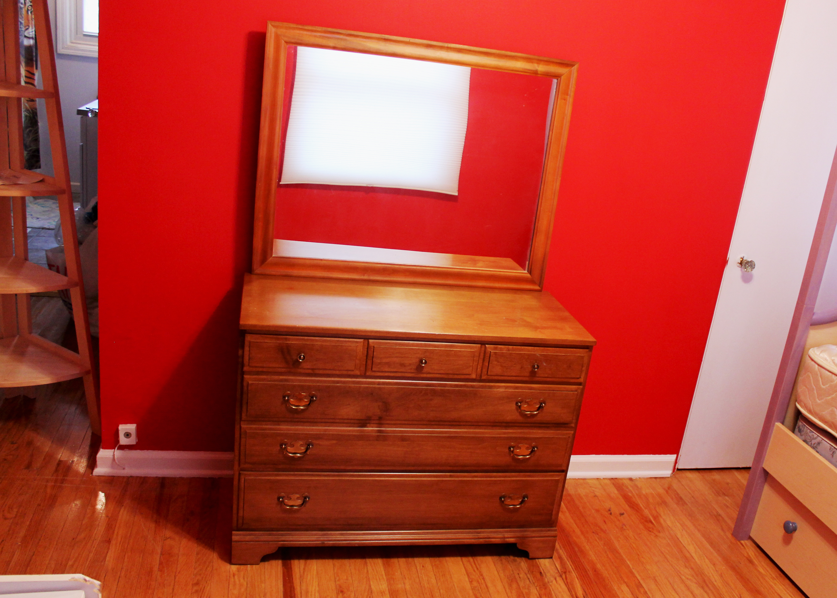 Vintage Kling Colonial Solid Maple Dresser with Framed Mirror EBTH