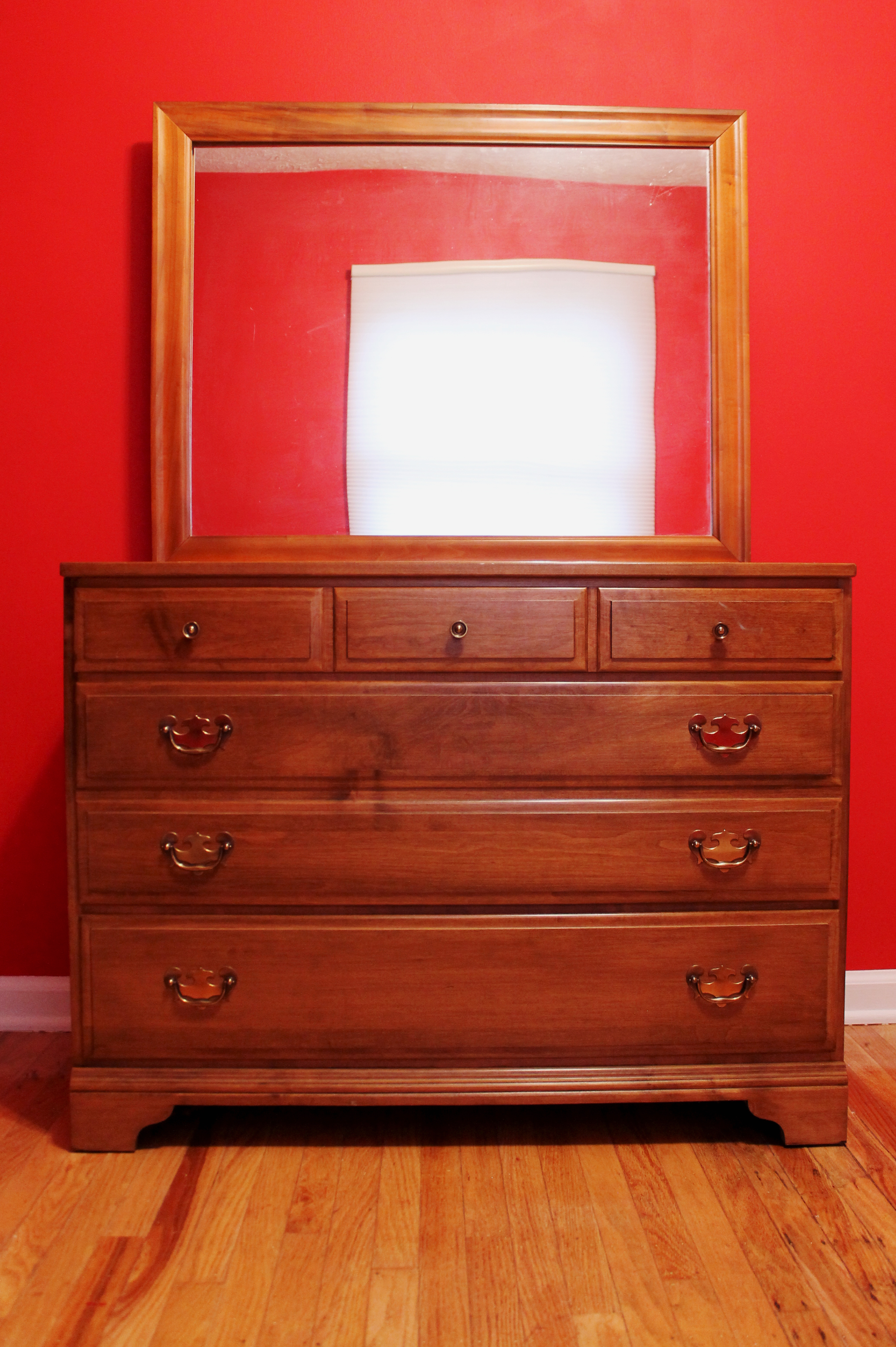 Vintage Kling Colonial Solid Maple Dresser with Framed Mirror EBTH
