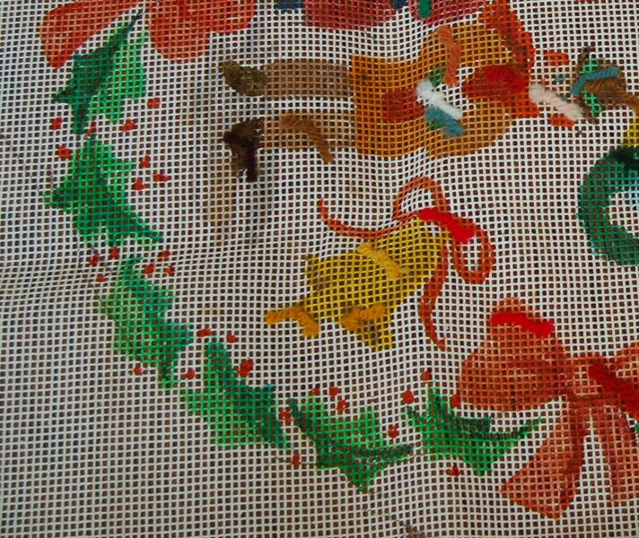 Needlepoint Christmas Tree Skirt Project with Yarn EBTH