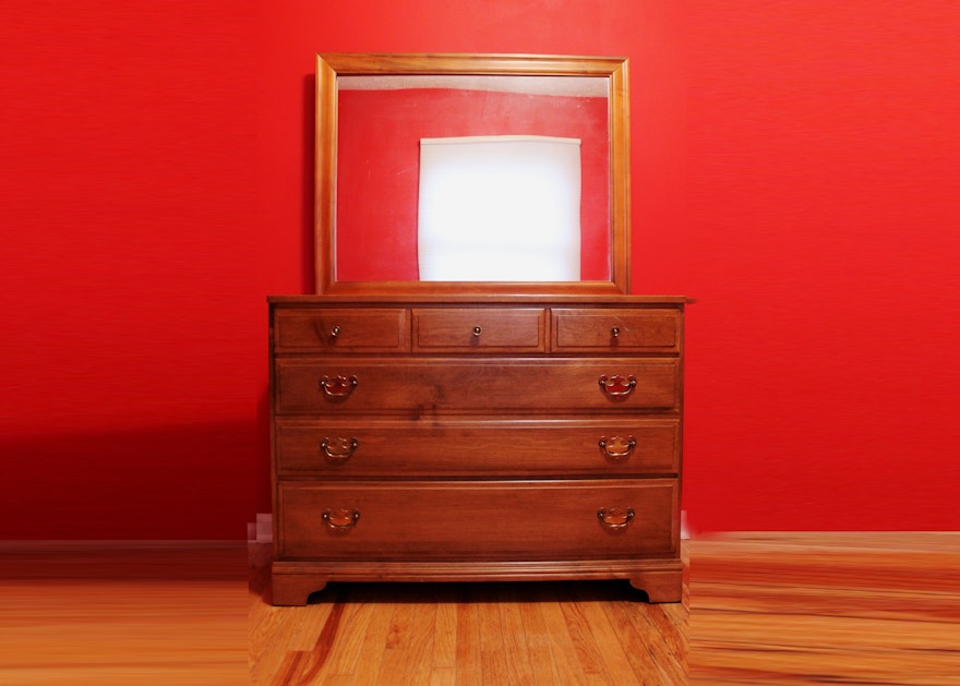 Vintage Kling Colonial Solid Maple Dresser with Framed Mirror EBTH