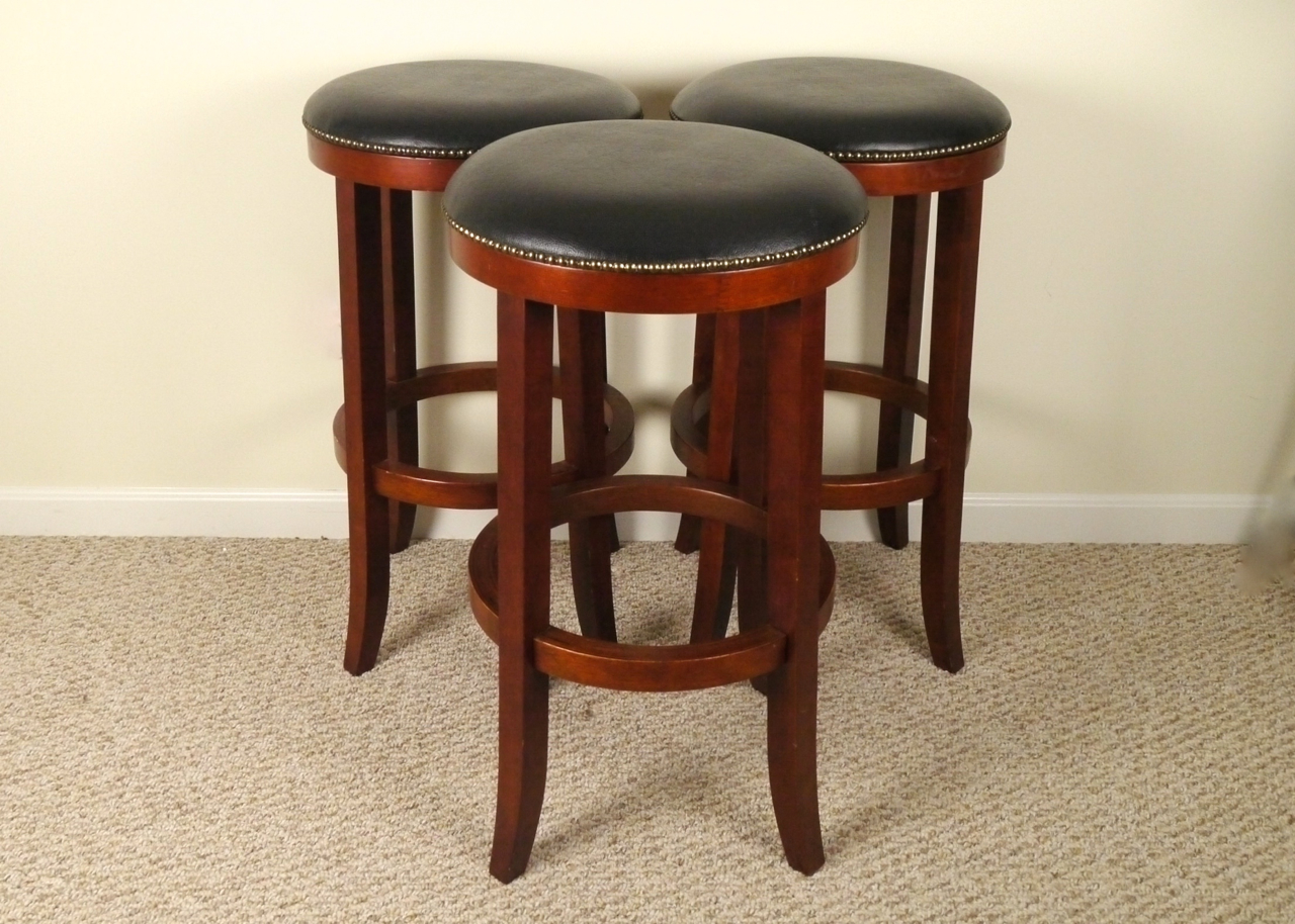 Set Of Three Bar Stools With Brass Nail Head Trim Ebth
