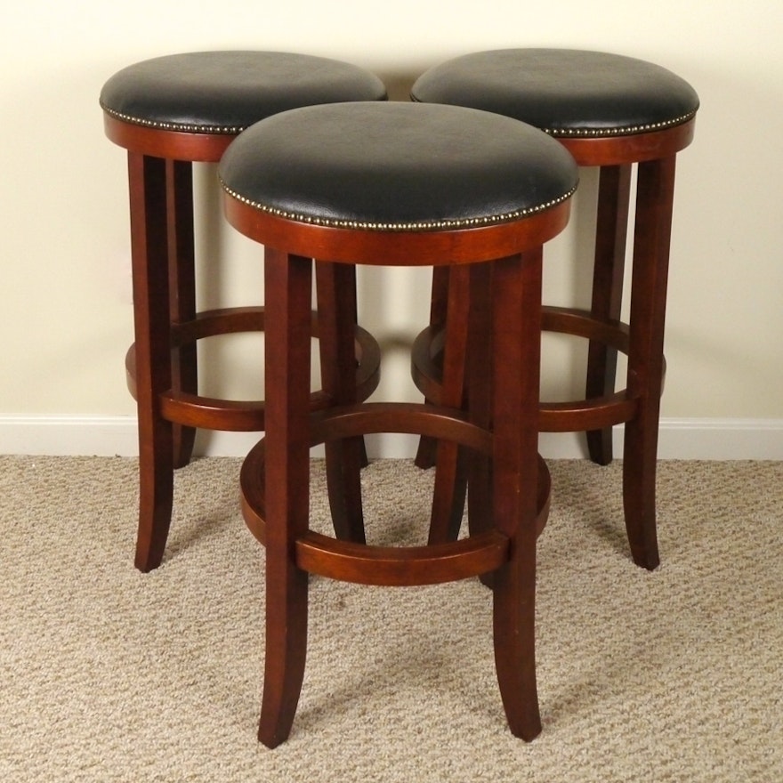 Set Of Three Bar Stools With Brass Nail Head Trim Ebth