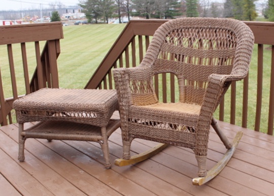 Vinyl Wicker Rocking Chair and Table EBTH