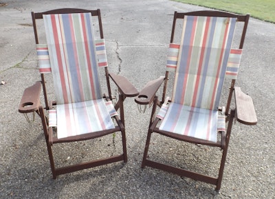 Canvas Deck Chairs Retro Style Dark Wood Deck Chairs With