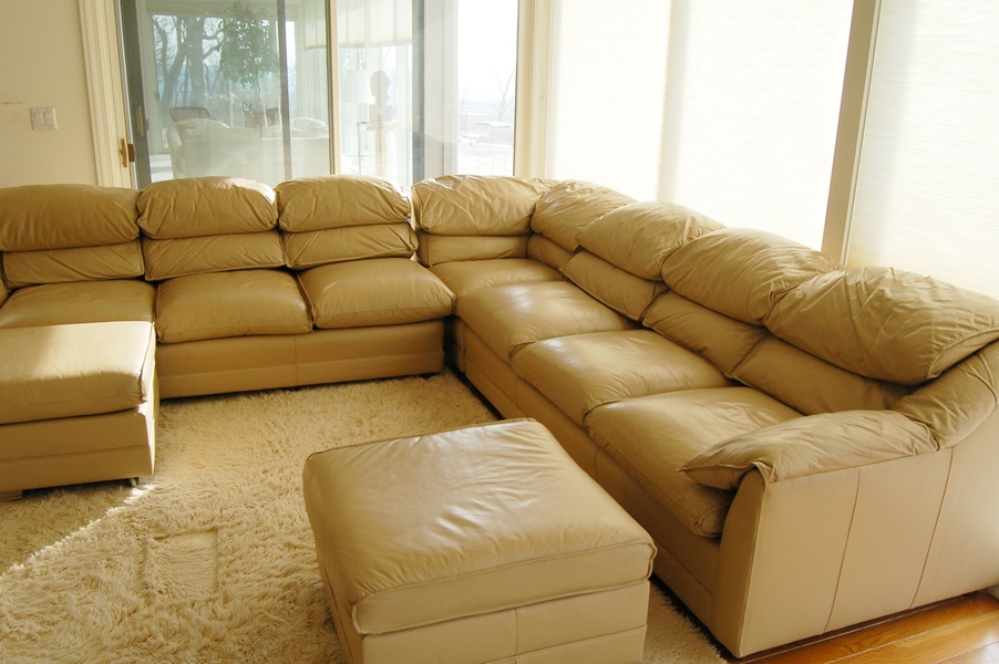 Hancock & Moore Tan Leather Sectional Sofa with Ottomans ...
