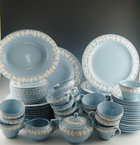 Wedgwood of Etruria & Barlaston Blue Embossed Queensware Set Ten EBTH