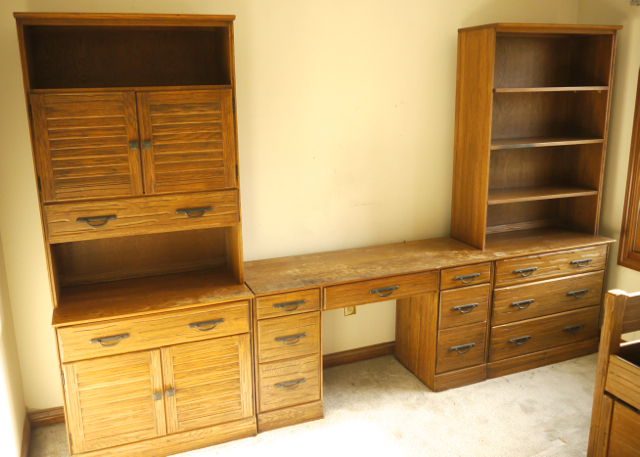 Vintage A Brandt Ranch Oak Desk Dresser Bookcase Matching Set