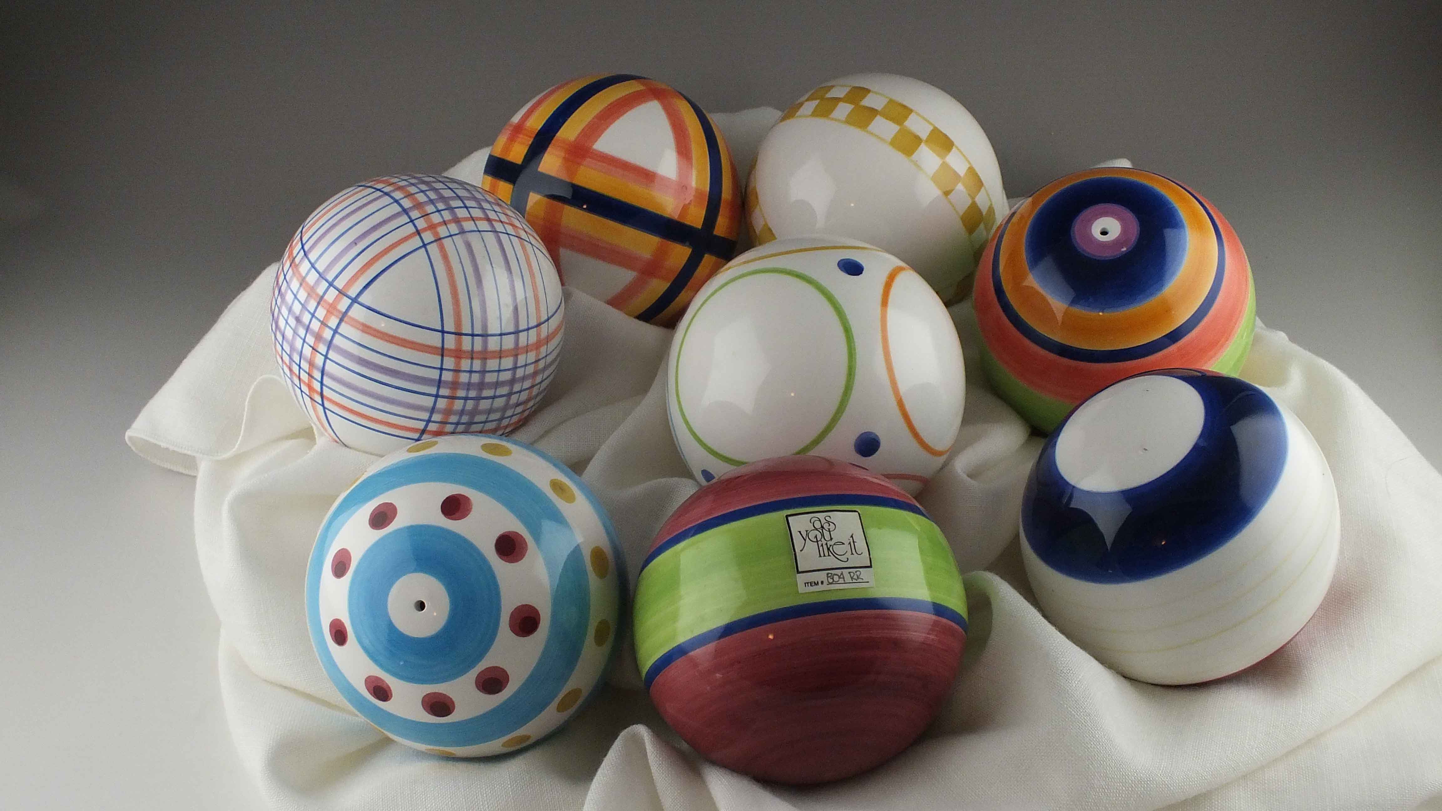 A Set Of Eight Hand Painted Decorative Ceramic Spheres Ebth
