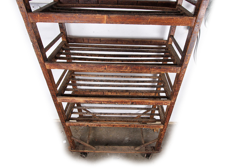 Antique Rustic Wooden Rolling Baker's Rack EBTH