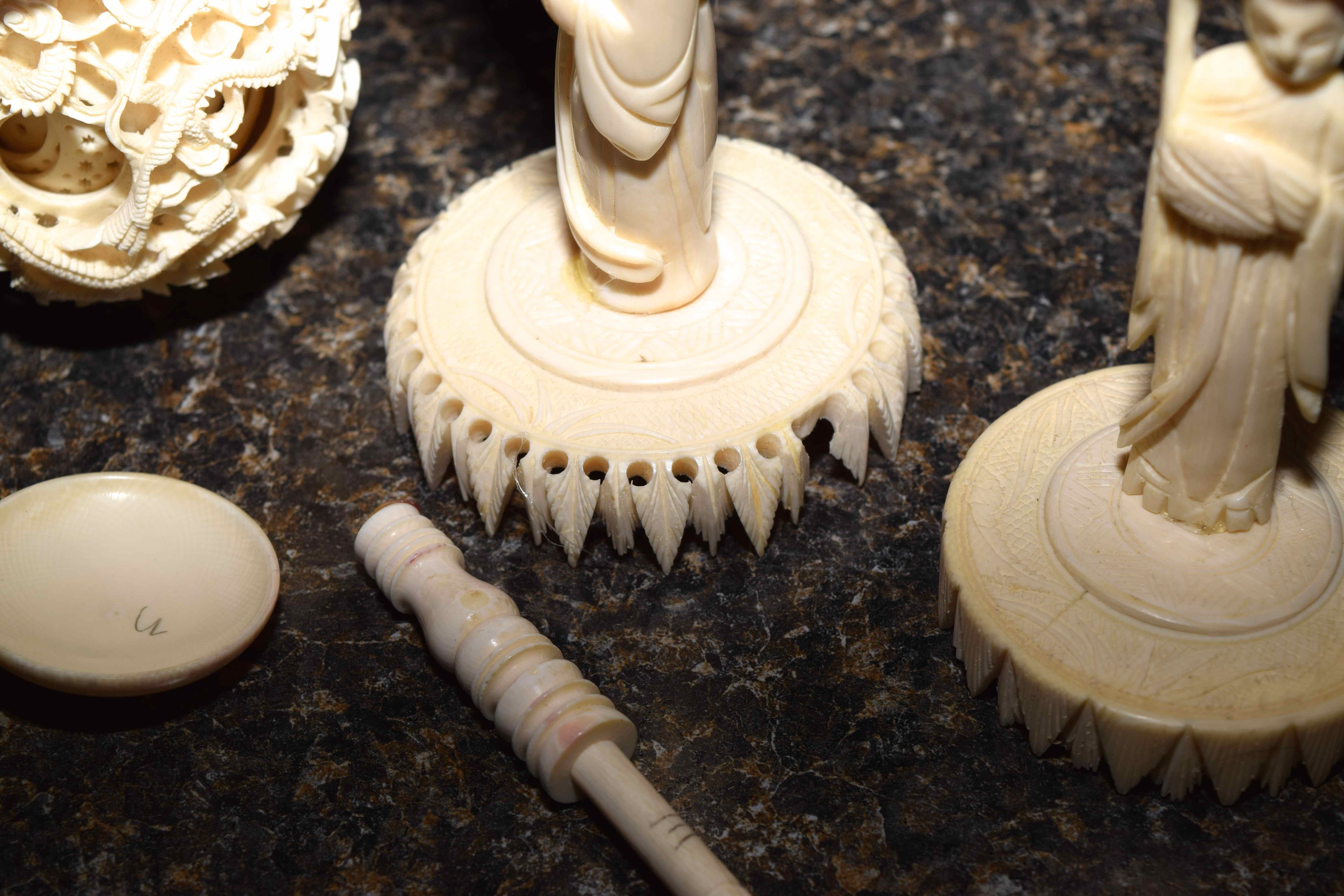 Collection of Chinese Carved Ivory Puzzle Balls with Stands EBTH