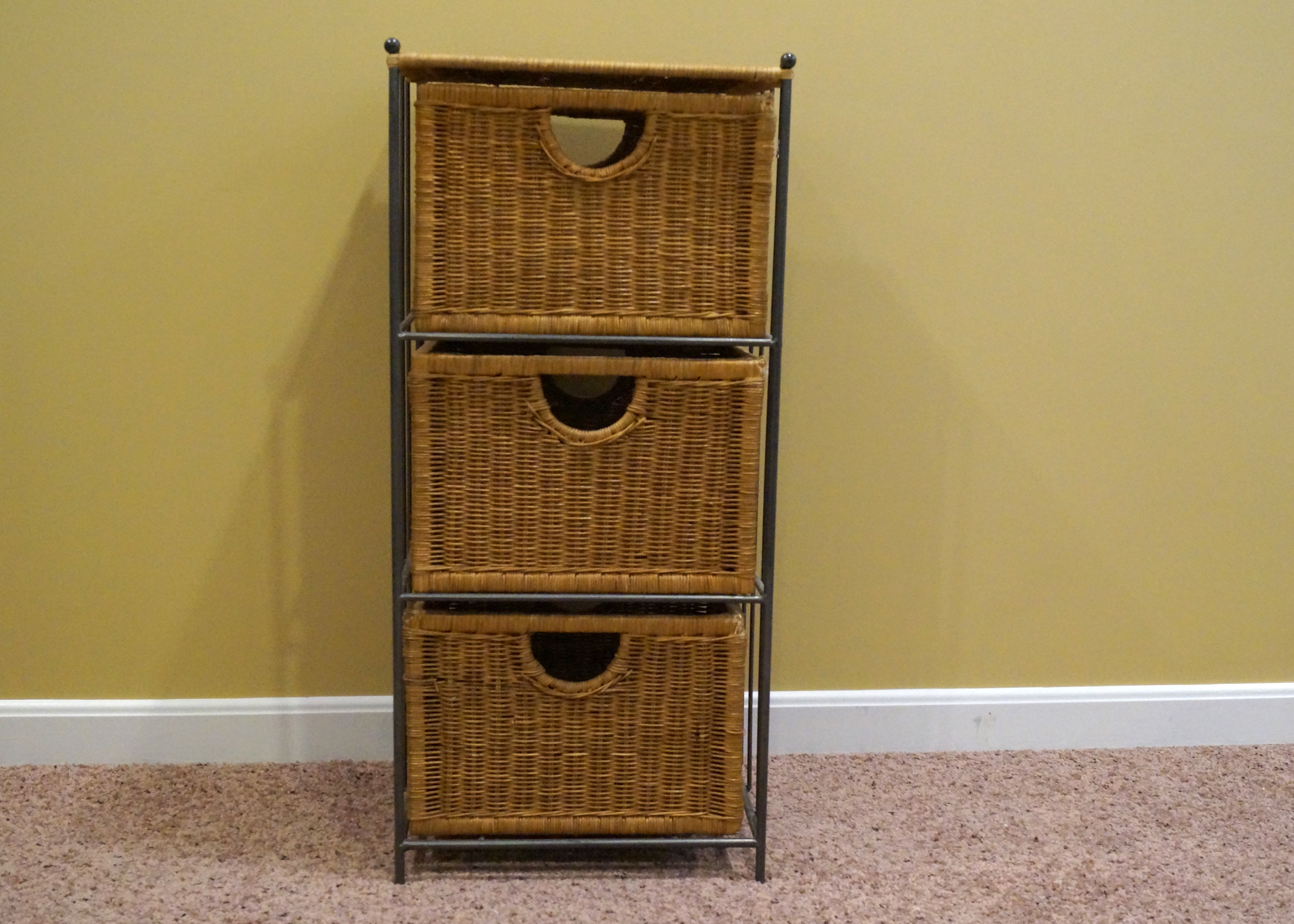 Iron And Wicker Three Drawer Storage Unit Ebth