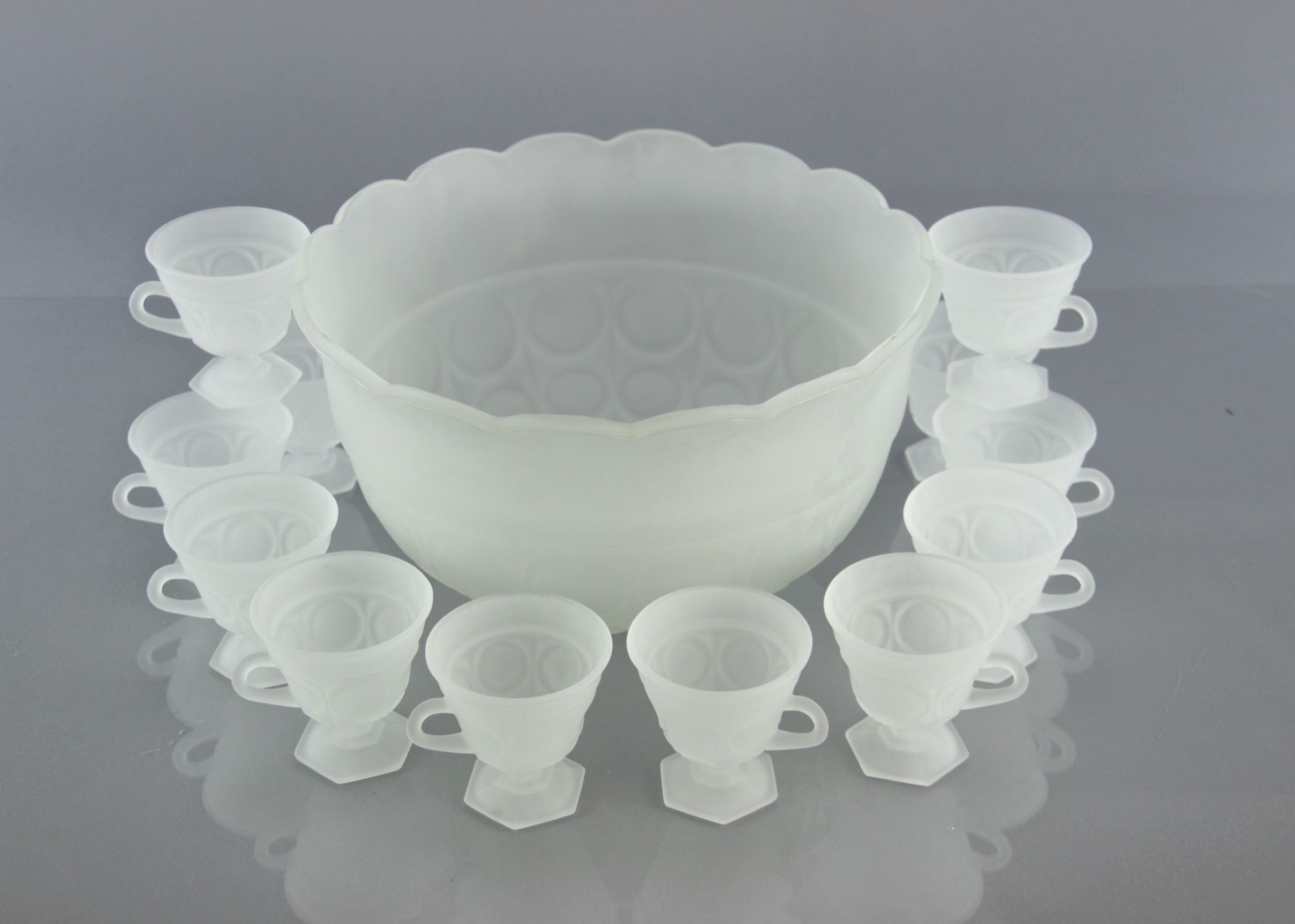 Frosted Glass Punch Bowl and Matching Cups EBTH