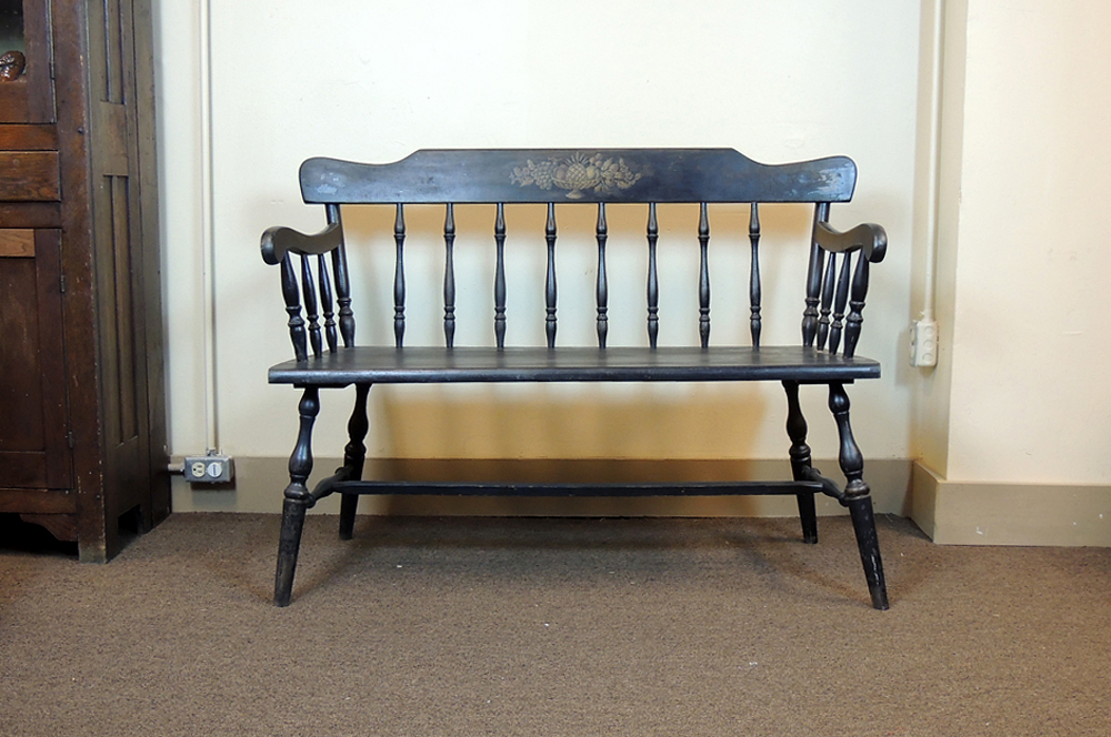 Black Spindle Back Wooden Bench Ebth