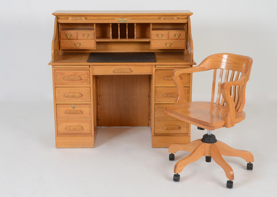 Oak Roll Top Desk and Chair EBTH