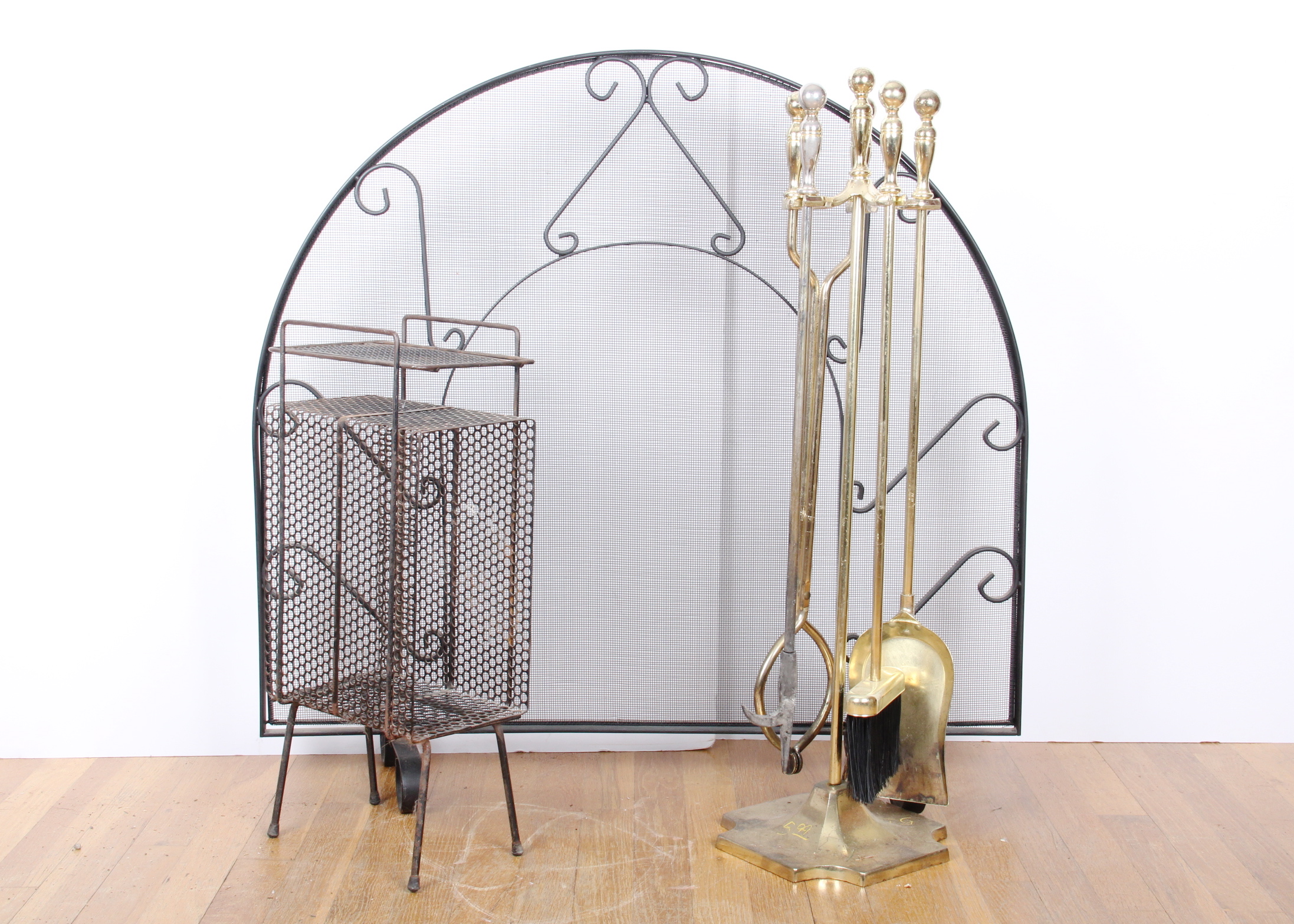 Brass and Wrought Iron Fireplace Set EBTH