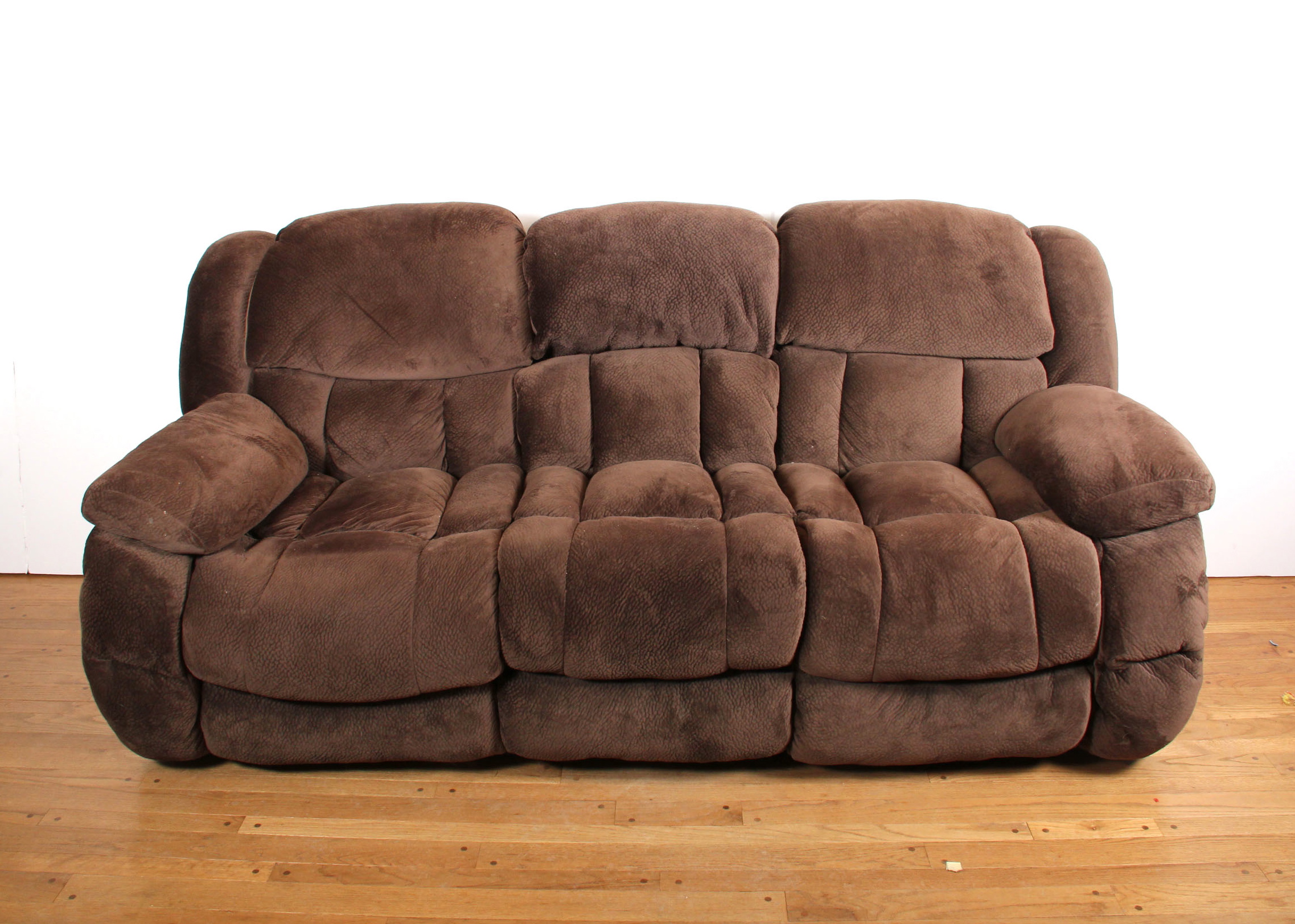 Overstuffed Brown Plush Microfiber Reclining Sofa EBTH