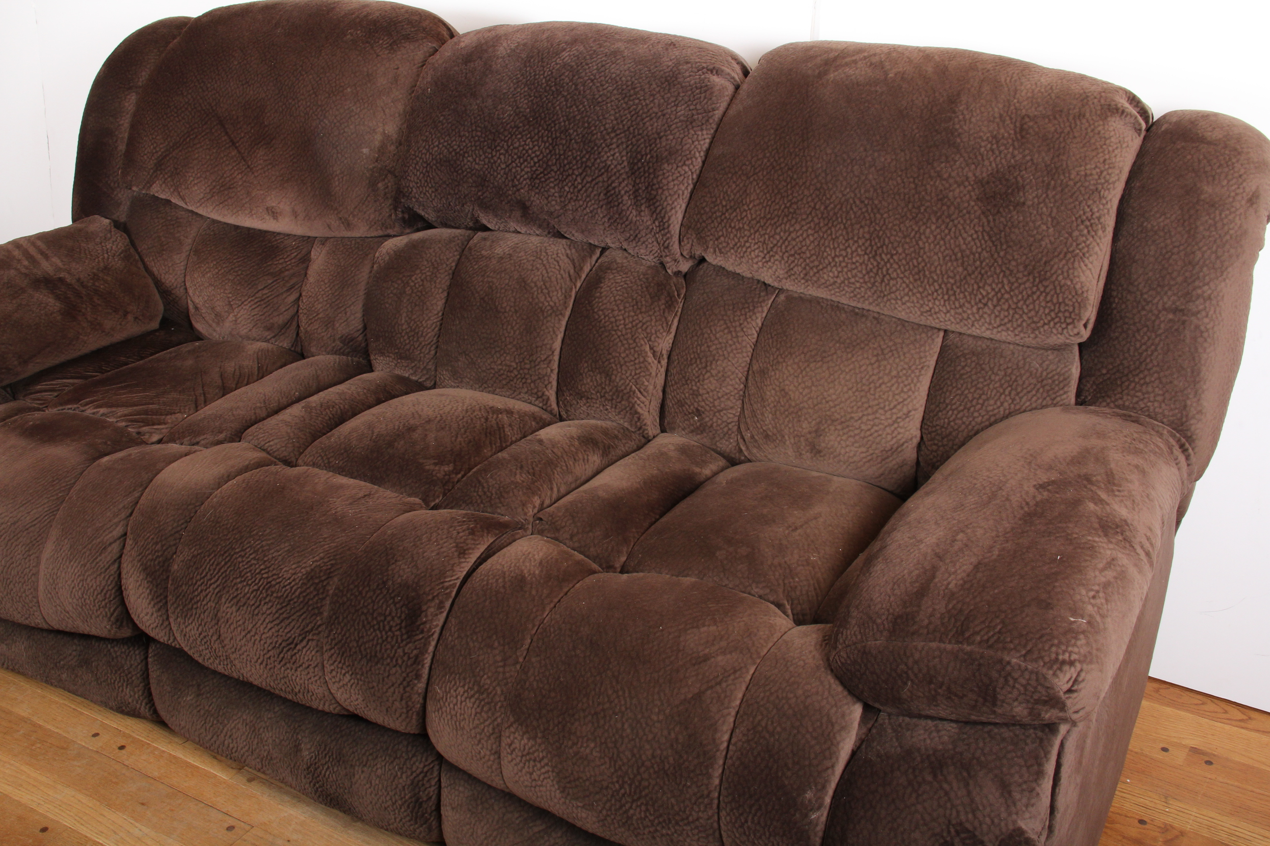 Overstuffed Brown Plush Microfiber Reclining Sofa EBTH