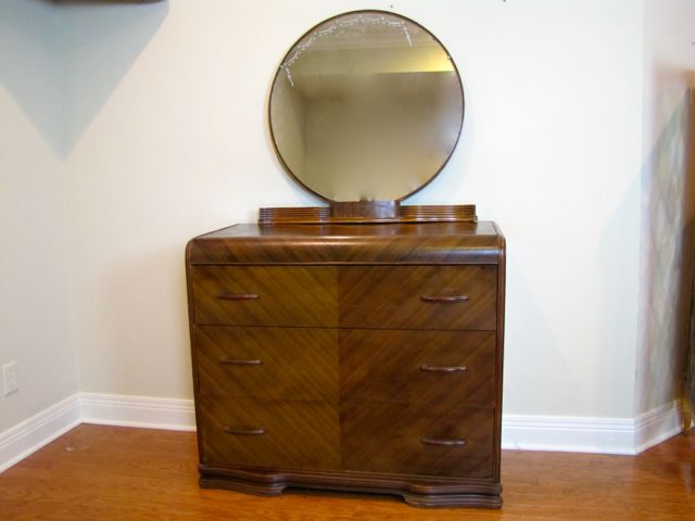Art Deco Waterfall Dresser With Mirror Ebth