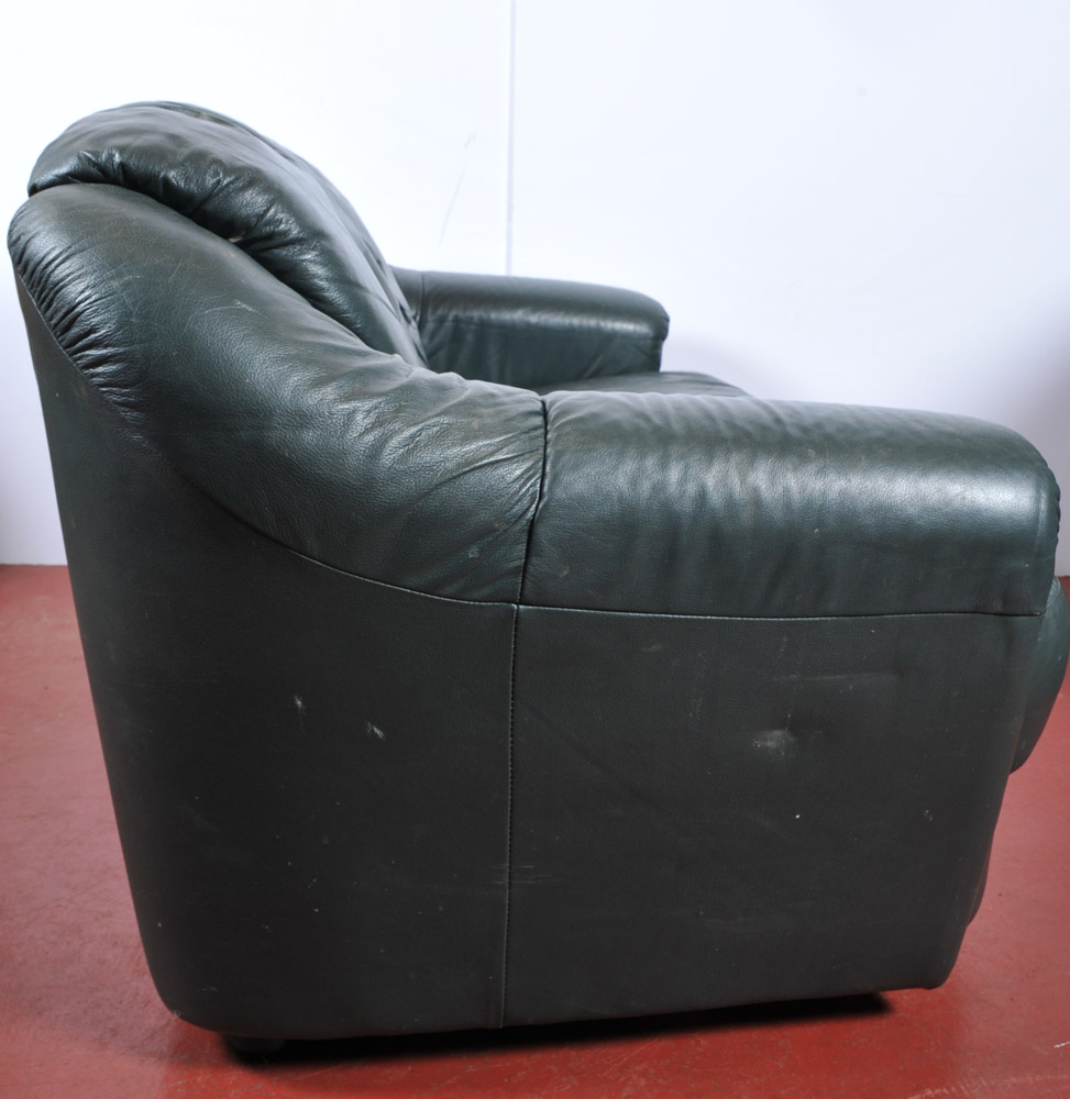 Green Leather Love Seat EBTH