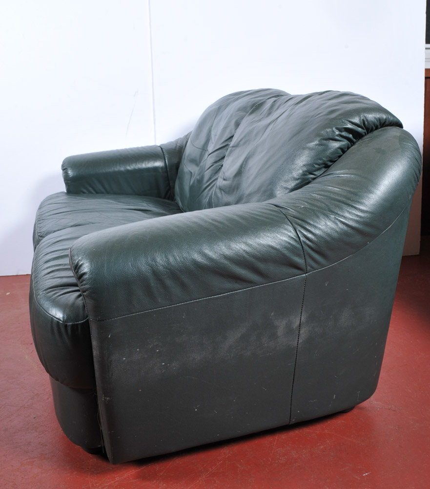 Green Leather Love Seat EBTH