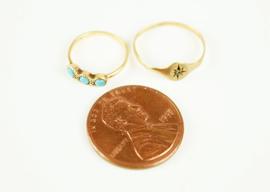 Two Victorian Baby Rings Embellished with Turquoise and Diamond EBTH