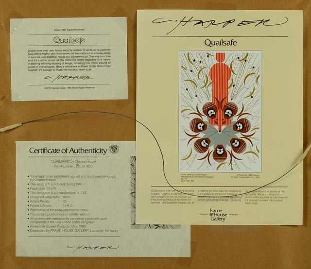 Signed Limited Edition Charley Harper "Quail Safe" Serigraph | EBTH