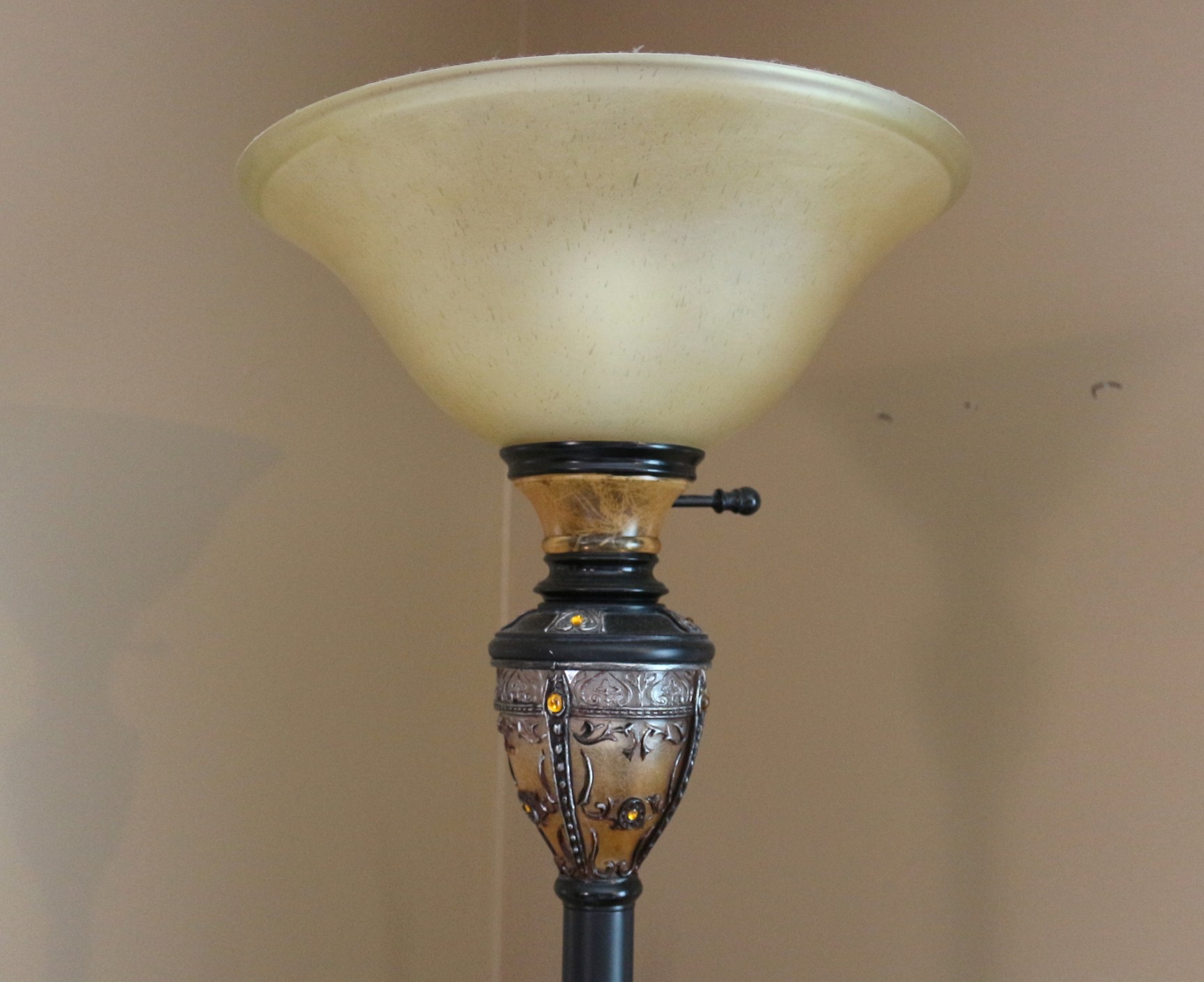 Torchiere Floor Lamp And Green Glass Vase Ebth