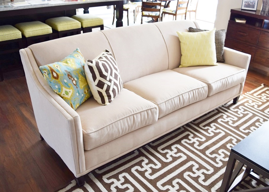 Sofa By "Rowe Furniture" in Neutral Cream Velour Upholstery EBTH