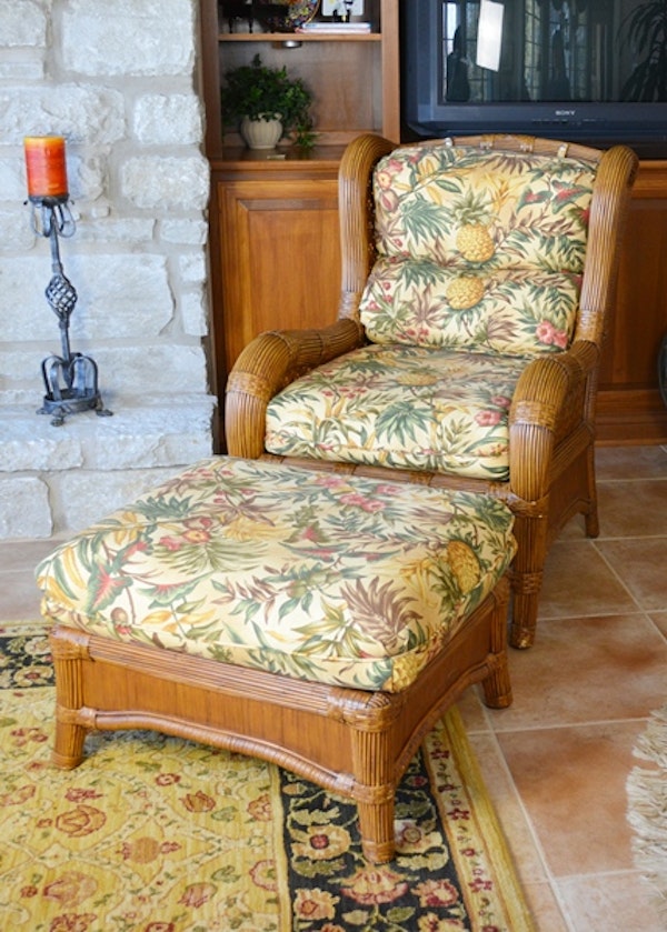 Indoor Natural Wicker Wing Chair and Ottoman by Lane ...