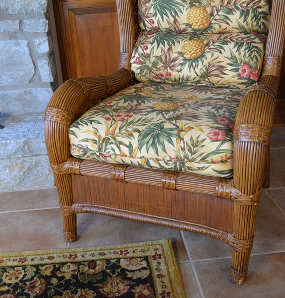 Indoor Natural Wicker Wing Chair and Ottoman by Lane Venture EBTH