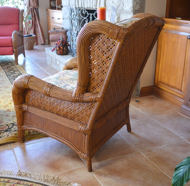 Indoor Natural Wicker Wing Chair and Ottoman by Lane Venture EBTH