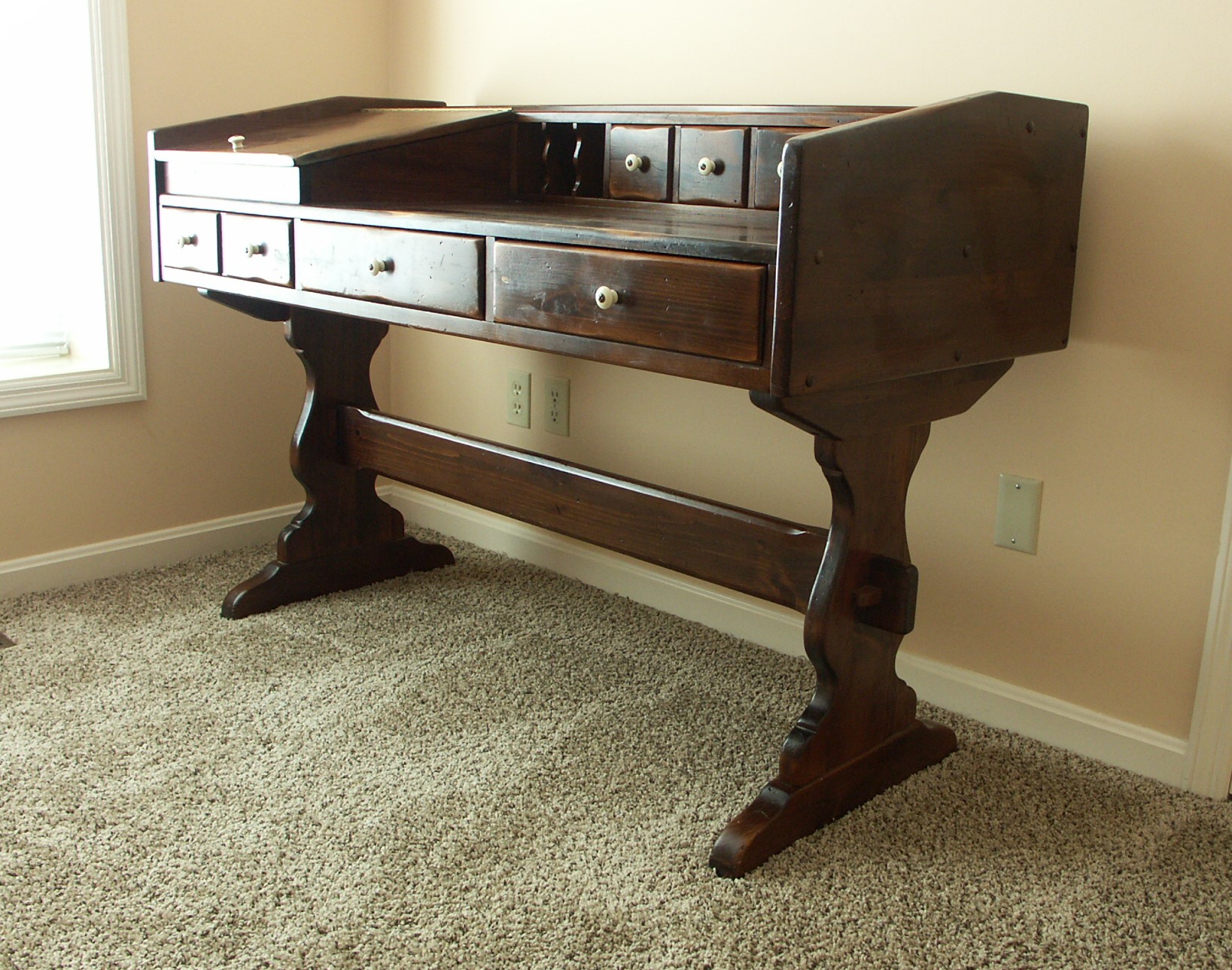 Vintage Ethan Allen Pine Trestle Style Desk EBTH