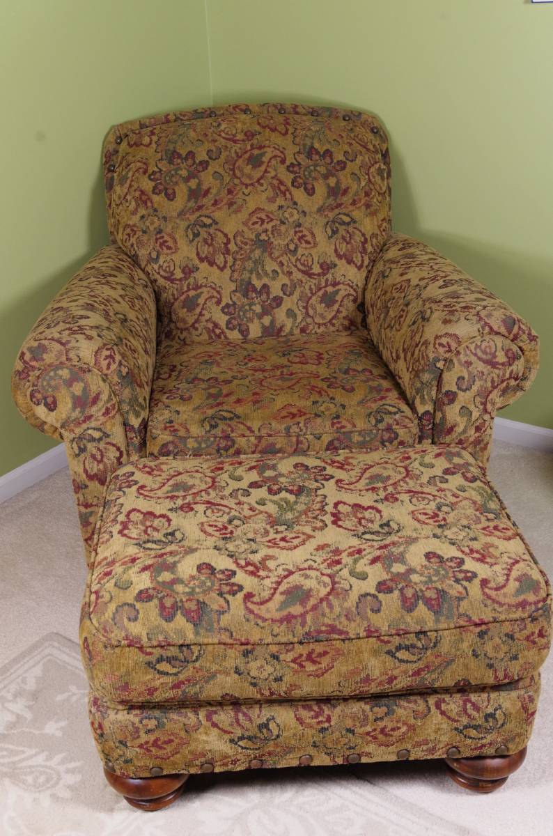 Broyhill Overstuffed Upholstered Chair and Ottoman EBTH
