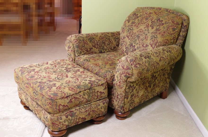 Broyhill Overstuffed Upholstered Chair and Ottoman : EBTH