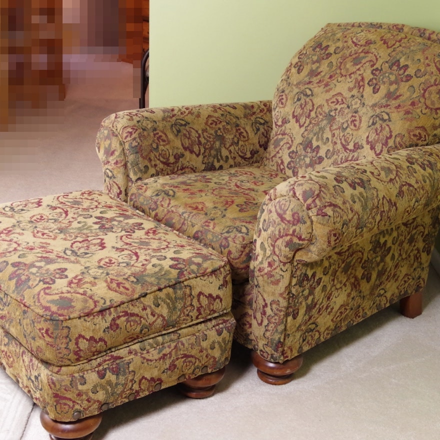 Broyhill Overstuffed Upholstered Chair And Ottoman EBTH broyhill-overstuffed-upholstered-chair-and-ottoman-ebth