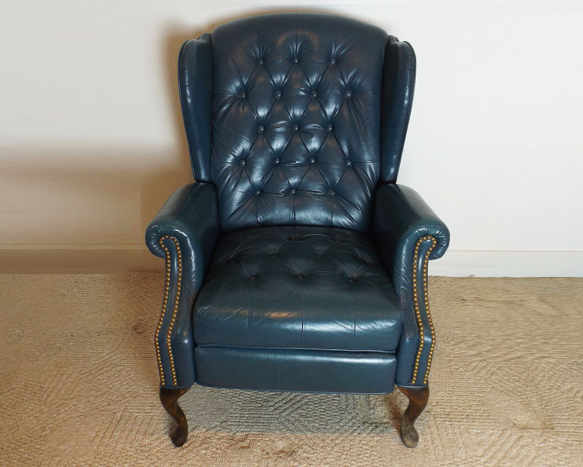 Blue Vinyl Wingback Recliner EBTH