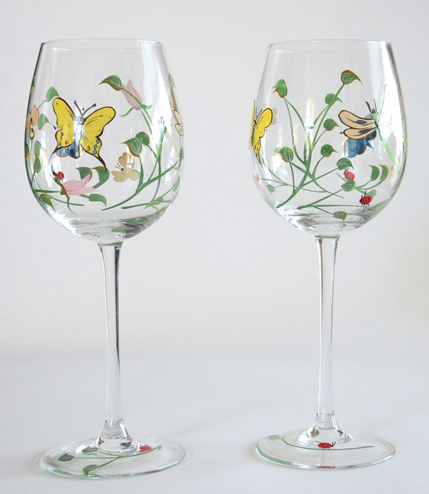 Set of Twelve Lenox "Butterfly Meadow" Hand Painted Wine Glasses EBTH
