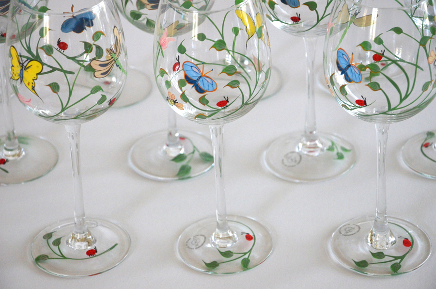 Set of Twelve Lenox "Butterfly Meadow" Hand Painted Wine Glasses EBTH