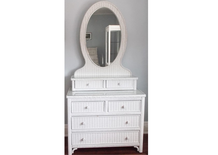 Henry Link Lexington White Wicker Mirrored Dresser Ebth