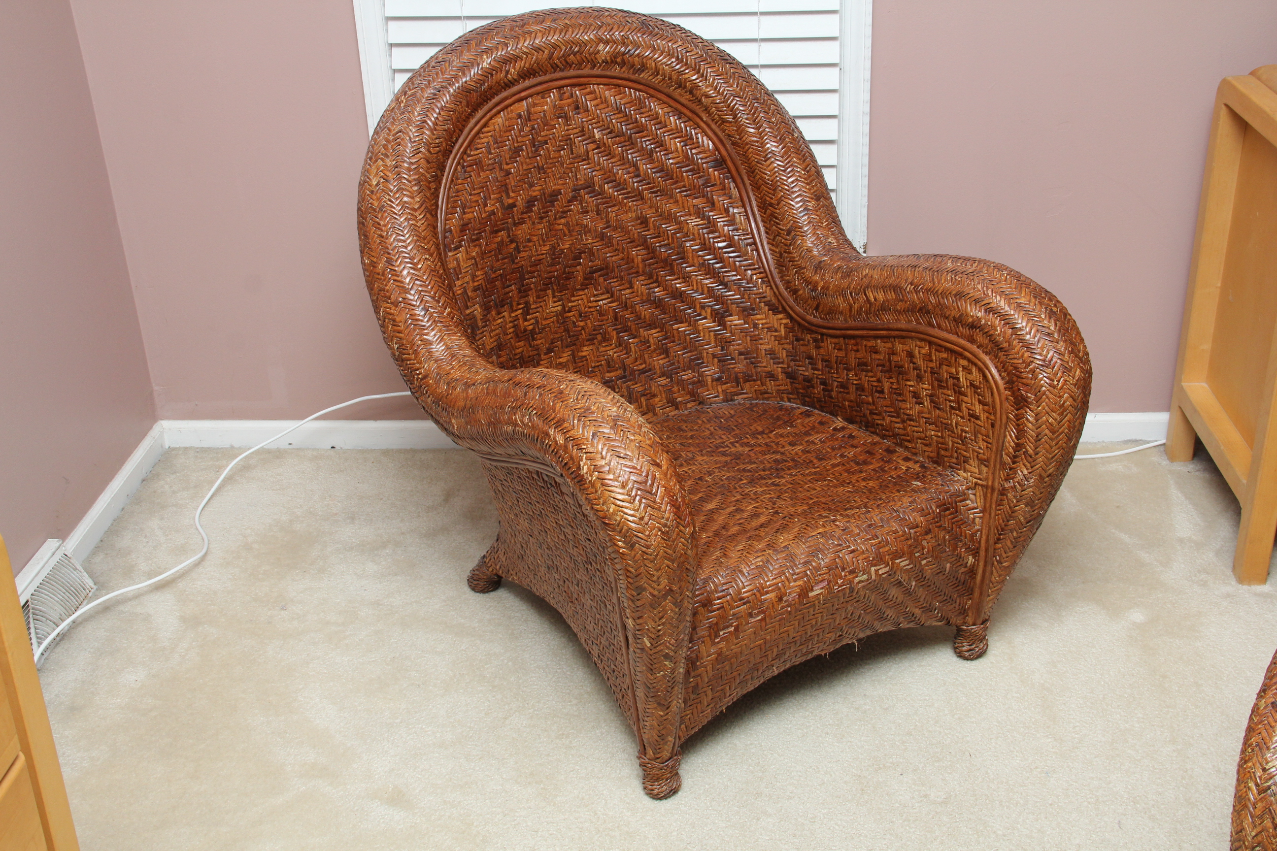 Pottery Barn Rattan "Malabar" Chair and Ottoman EBTH