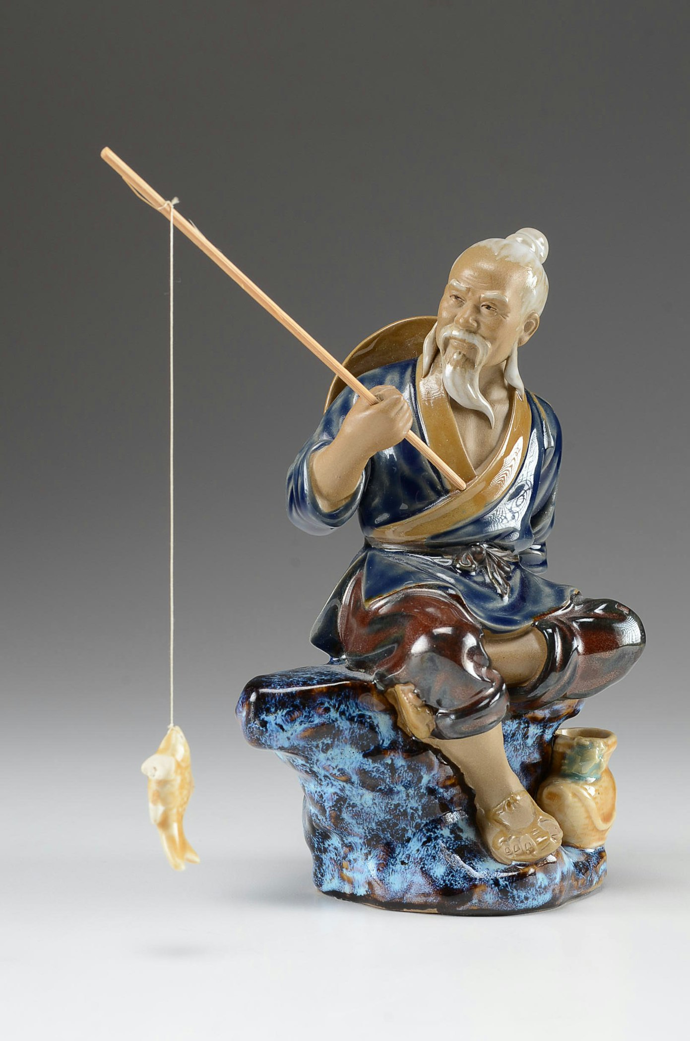 Chinese Shiwan Mudman Fisherman Ceramic Figurine EBTH