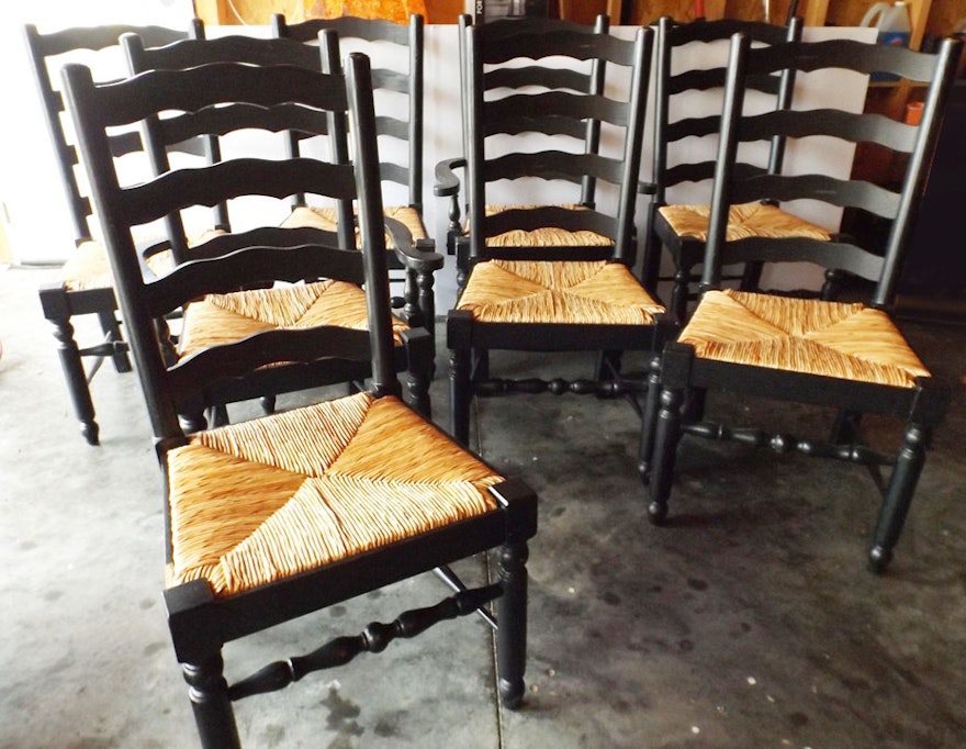 Set Of Eight Black Painted Farmhouse Chairs Ebth