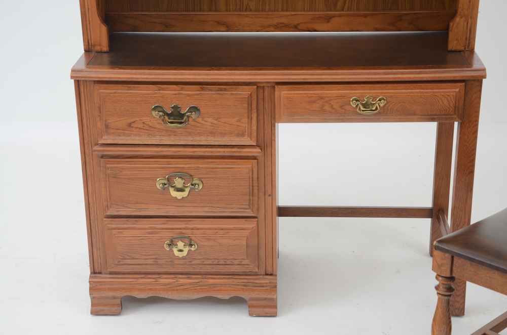 Young Hinkle Oak Desk with Hutch and Chair EBTH