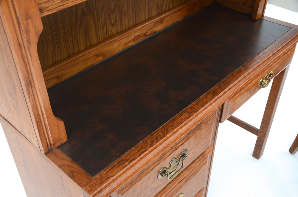 Young Hinkle Oak Desk with Hutch and Chair EBTH