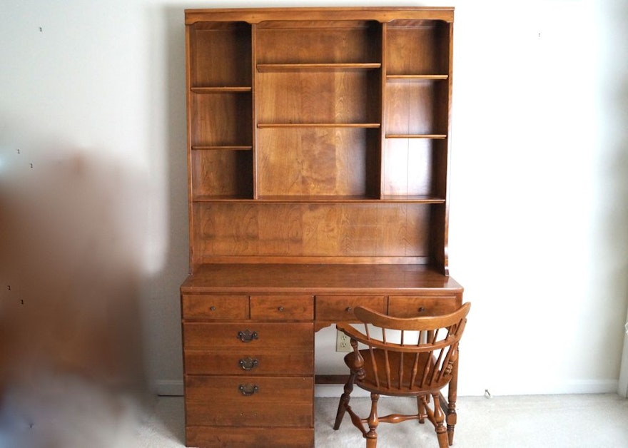 Ethan Allen Maple Desk With Hutch And Chair Ebth