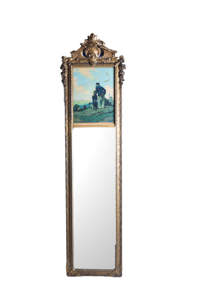 Vintage Pier Mirror with Normal Rockwell Print EBTH